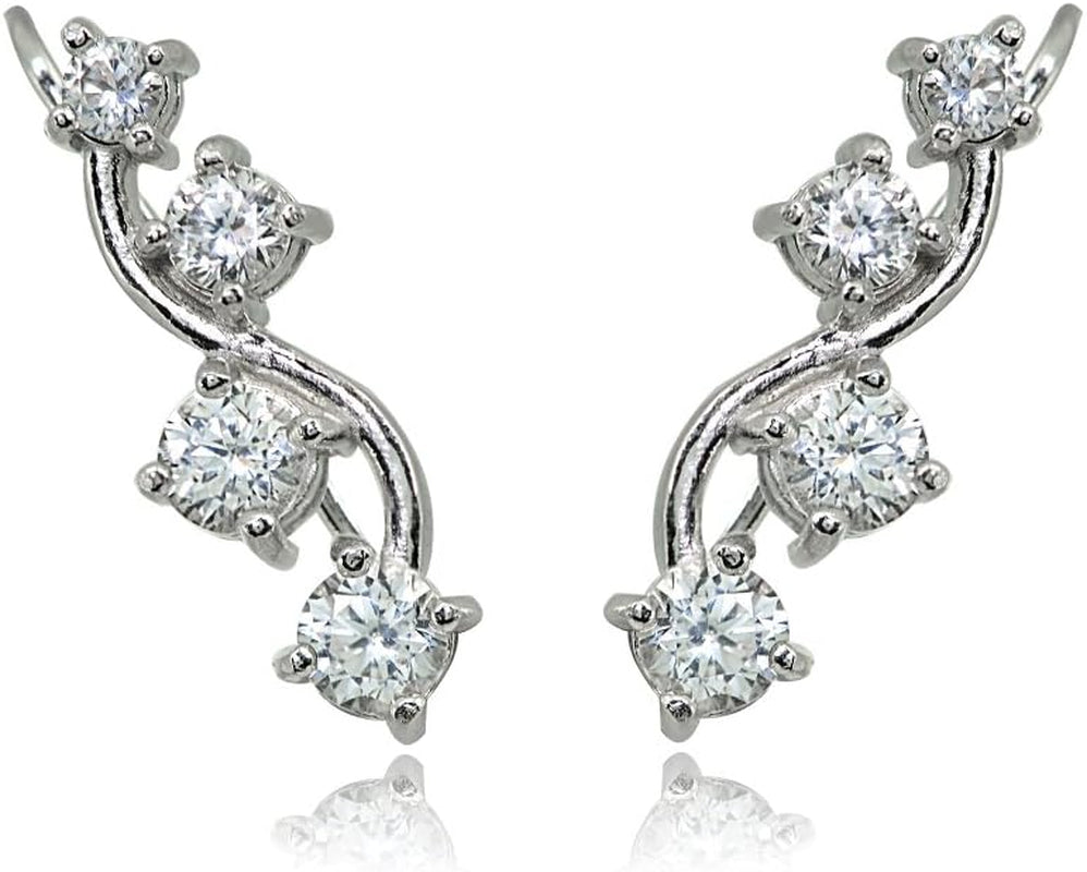 Sterling Silver Genuine or Synthetic Gemstone Small Fashion Trenty Vine Climber Crawler Cuff Earrings for Women