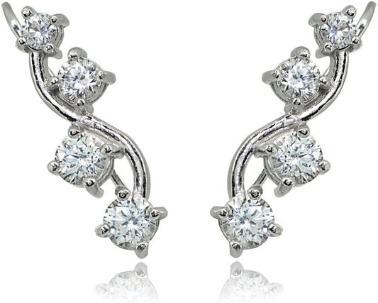 Sterling Silver Genuine or Synthetic Gemstone Small Fashion Trenty Vine Climber Crawler Cuff Earrings for Women