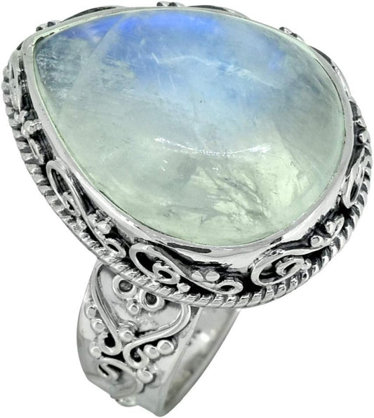Rainbow Moonstone Ring Solid 925 Sterling Silver Jewelry
