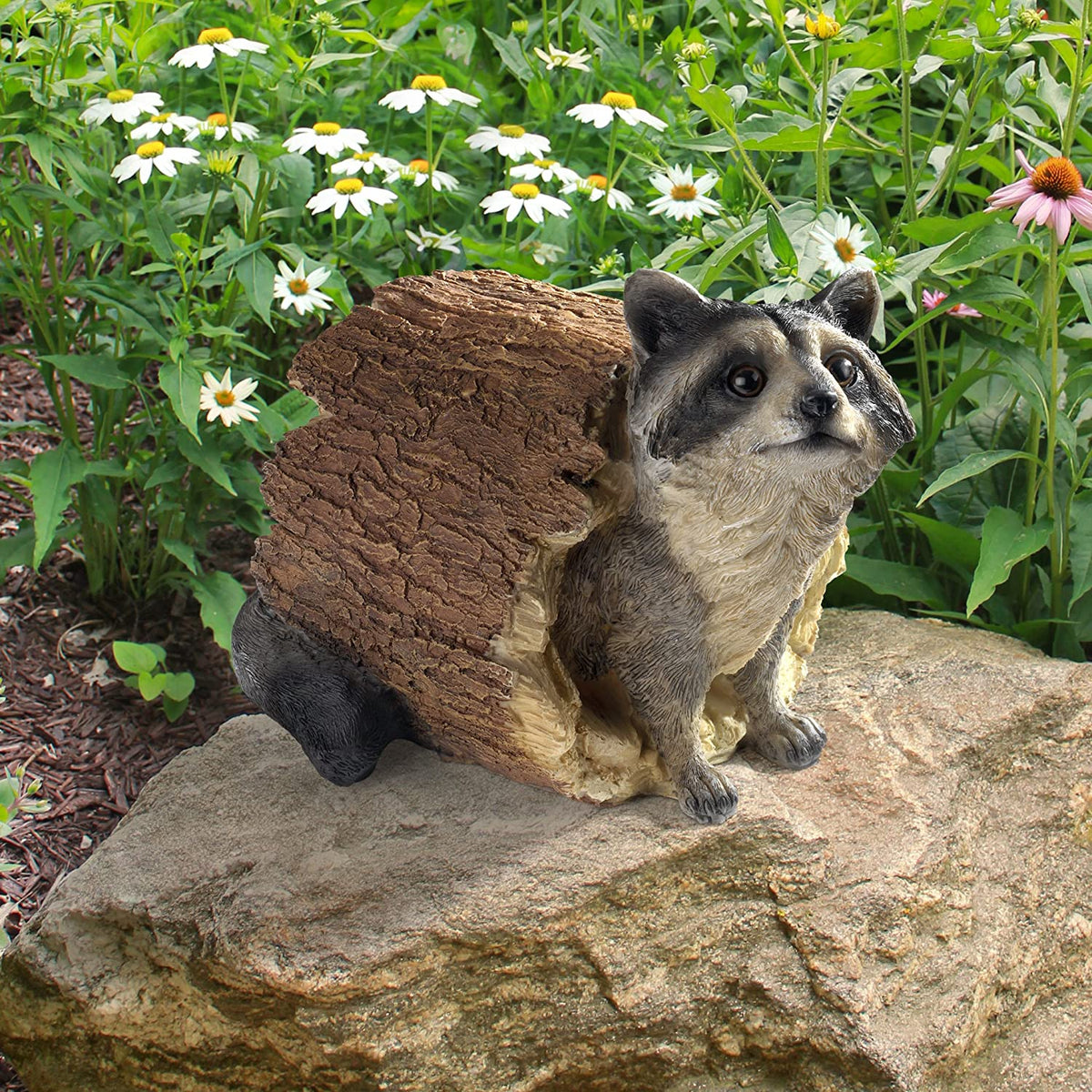 Bandit the Raccoon Indoor/Outdoor Garden Animal Statue, 10 Inch Long, Cast Stone Resin, Full Color Finish