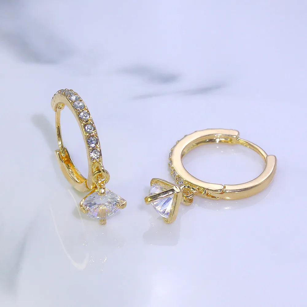 Luxurious 18K Real Gold Silver Plated Crystal Dangle Hoop Earrings for Women Drop & Dangle Earrings Cubic Zirconia Clip-On Charm Earrings Diamond Earring Set