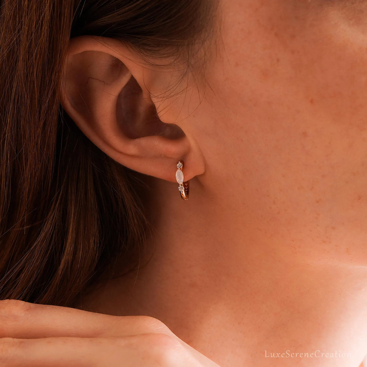 Minimalist Opal Huggie Hoop Earring , White Opal Earrings, Sterling Silver Opal Huggie Hoop Earrings, Dainty Hoop Earrings, Christmas Gifts