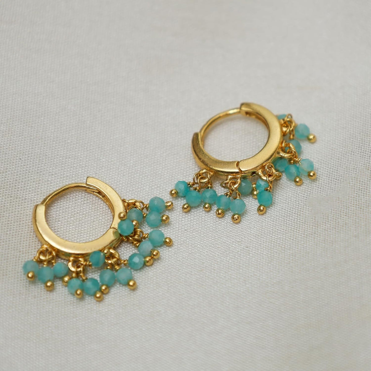 Gempires Turquoise Beaded Earrings December Birthstone Lightweight Jewelry Hypoallergenic Gold Plaed Statement Everyday Huggie Earrings for Women