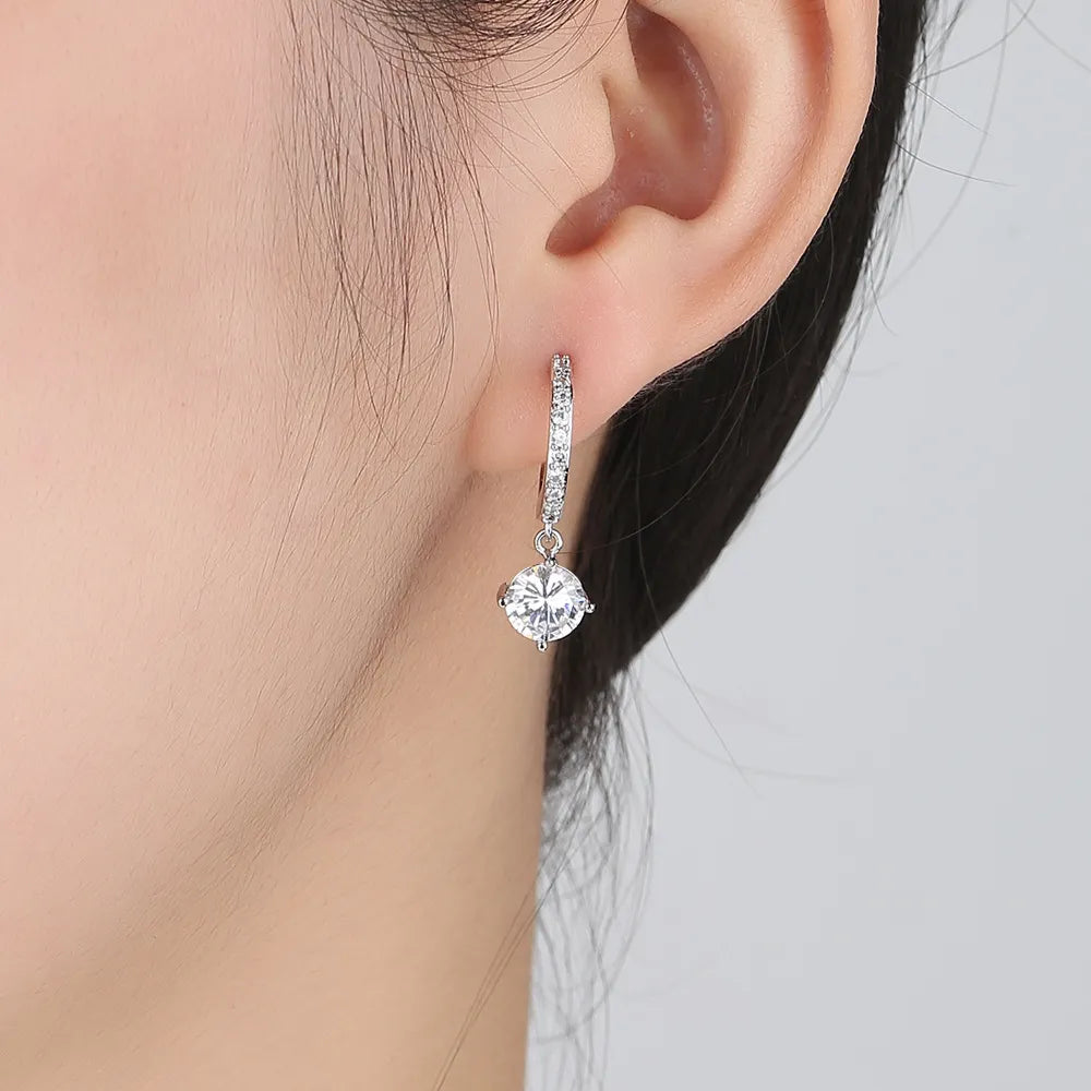 Luxurious 18K Real Gold Silver Plated Crystal Dangle Hoop Earrings for Women Drop & Dangle Earrings Cubic Zirconia Clip-On Charm Earrings Diamond Earring Set