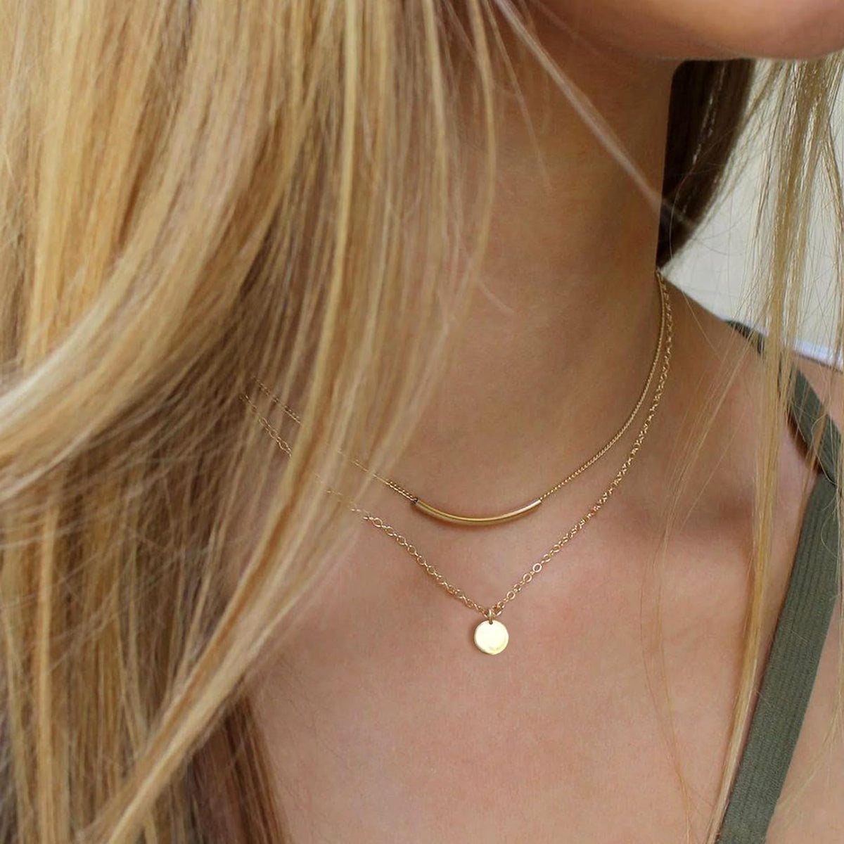 Dainty Layered Choker Necklaces Handmade Coin Tube Star Pearl Pendant Multilayer Adjustable Layering Chain Gold Plated Necklaces Set for Women