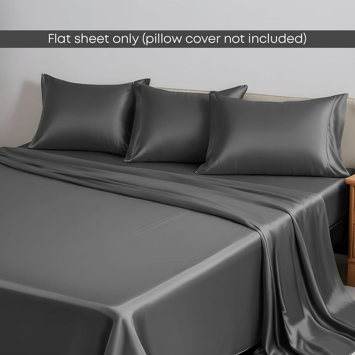 Queen Flat Sheet Only - Rayon Derived from Bamboo Silk Bed Sheet, Premium Breathable Cooling Sheet, Soft Top Sheet (Queen, Charcoal Grey)