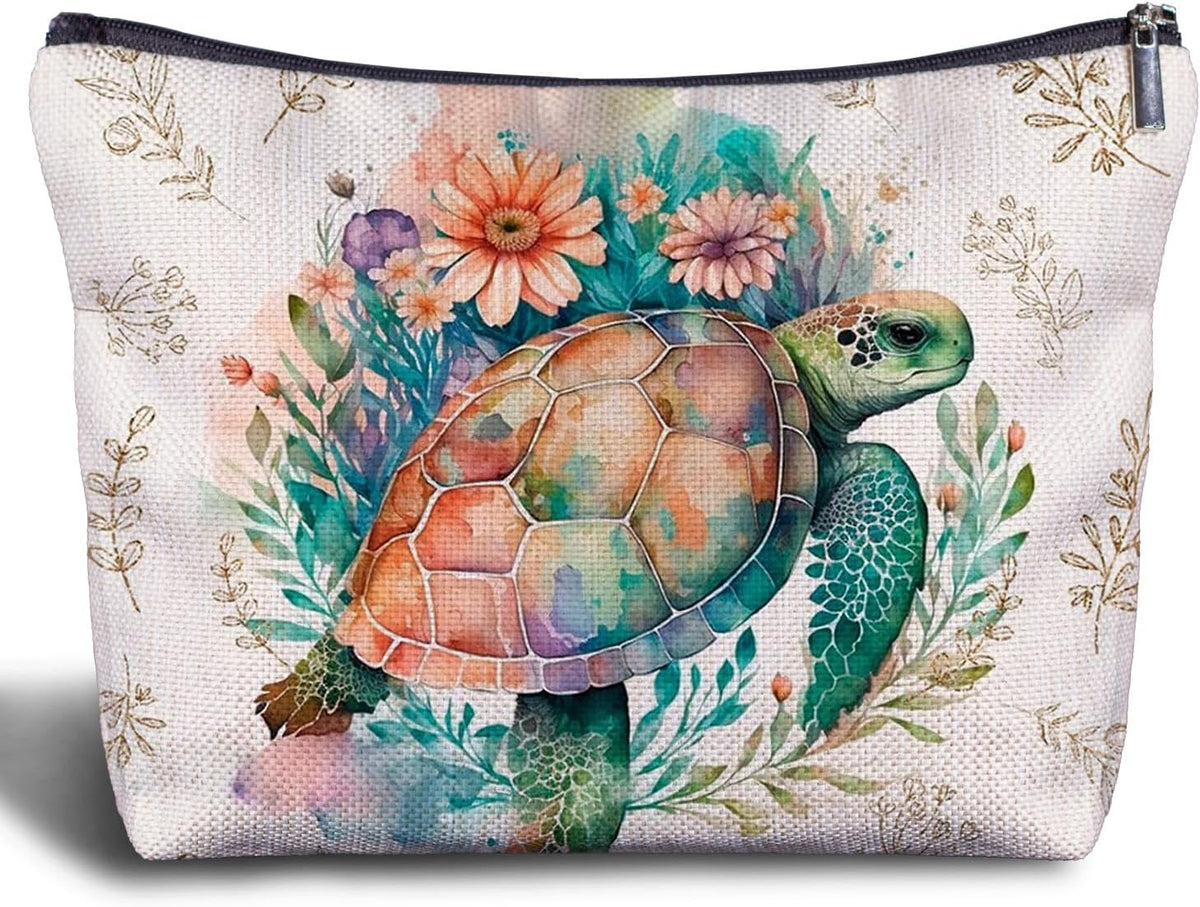 Sea Turtle Makeup Bag- Sea Turtle Gifts for Turtle Lovers Women Girls Friends, Turtle Cosmetic Bag for Purse Travel Bag, Turtle Zippered Bag for Women