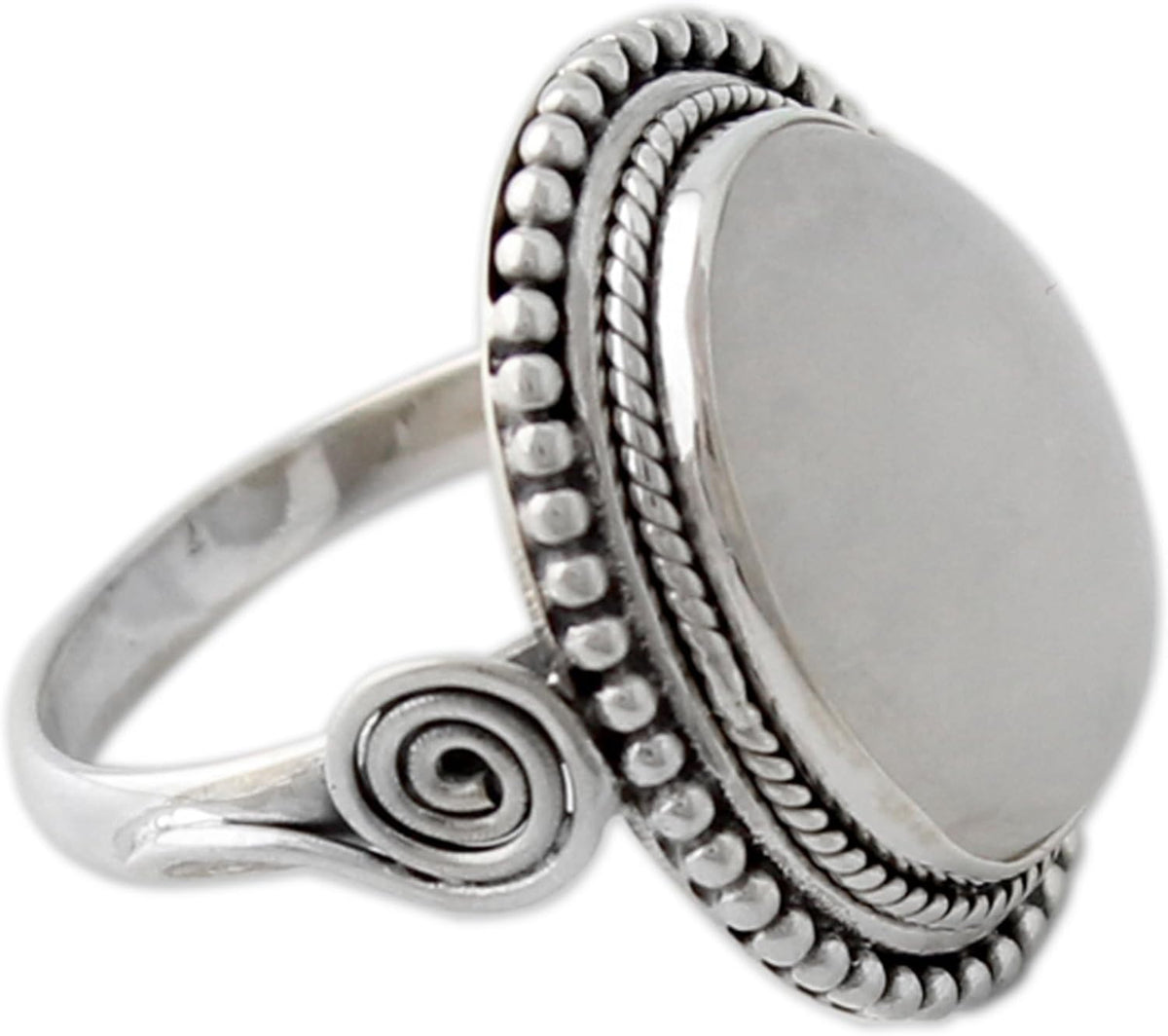 Artisan Handmade Rainbow Moonstone Cocktail Ring India .925 Sterling Silver with White Clear 'Rainbow Glow'