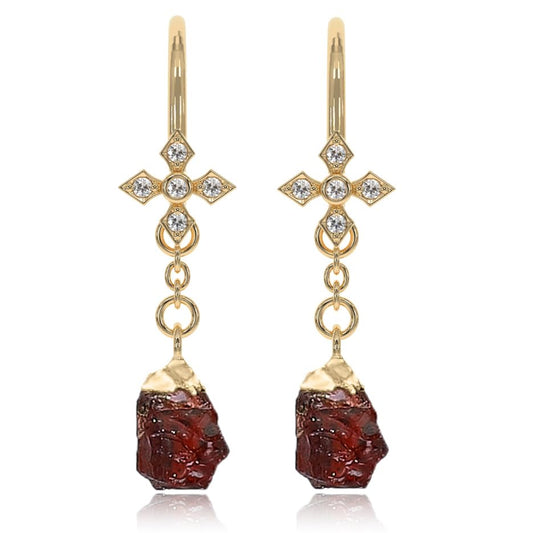 Garnet Earrings for Women in Raw Stone Dangle Drop Shape - 18K Gold Plated, Certified 925 Sterling Silver Earring - Hypoallergenic Gold Jewelry for Women, Mothers Day Gifts, Birthday Gifts for Women