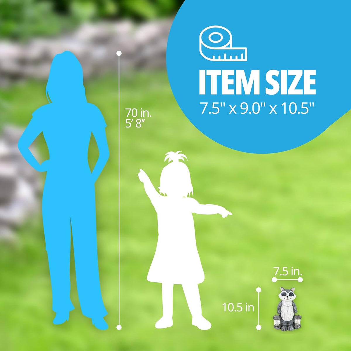 Garden Sculpture, Raccoon Solar Garden Statue with 2 Jars, 16 LED Firefly Lights, Outdoor Garden Decoration, 7.5 X 9 X 10.5 Inch