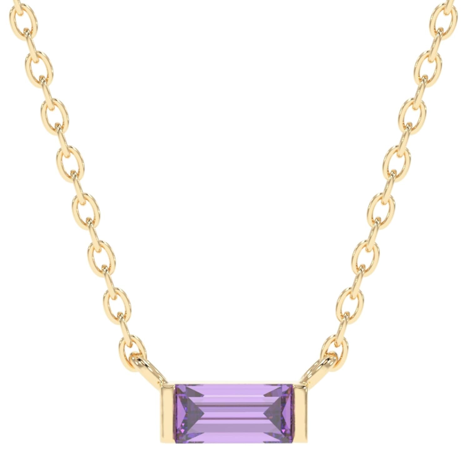 Amethyst Necklace for Women, Premium Gold Minimalist Rectangle Necklaces - Tarnish Free 18K Gold Plated Certified S925 Statement Necklace Gold Jewelry for Women - Mothers Day Gifts for Mom Wife