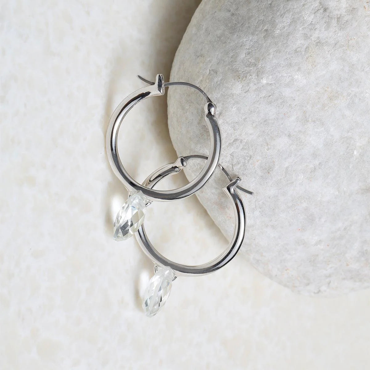 White Topaz Solid 925 Sterling Silver Hoop Earring
