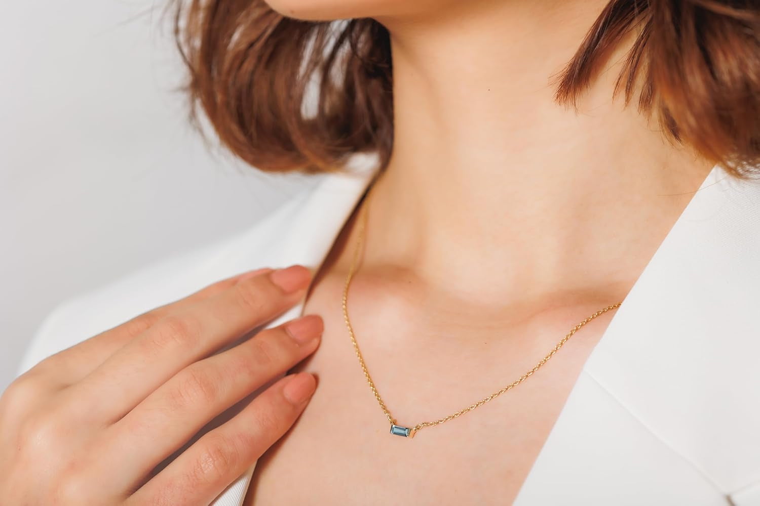 Aquamarine Necklace for Women, Premium Gold Minimalist Rectangle Necklaces - Tarnish Free 18K Gold Plated Certified S925 Statement Necklace Gold Jewelry for Women - Mothers Day Gifts for Mom Wife