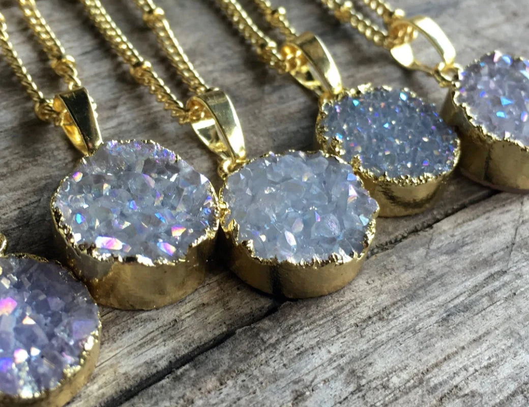 Raw Druzy Necklace Angel Aura Quartz Necklace Raw Druzy Jewelry for Women Druzy Crystal Jewelry Small Crystal Necklace Raw Stone Necklace