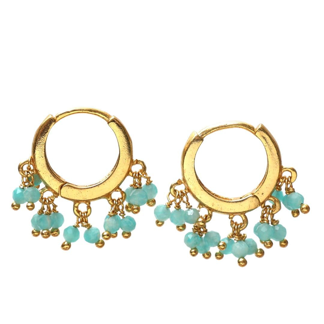 Gempires Turquoise Beaded Earrings December Birthstone Lightweight Jewelry Hypoallergenic Gold Plaed Statement Everyday Huggie Earrings for Women