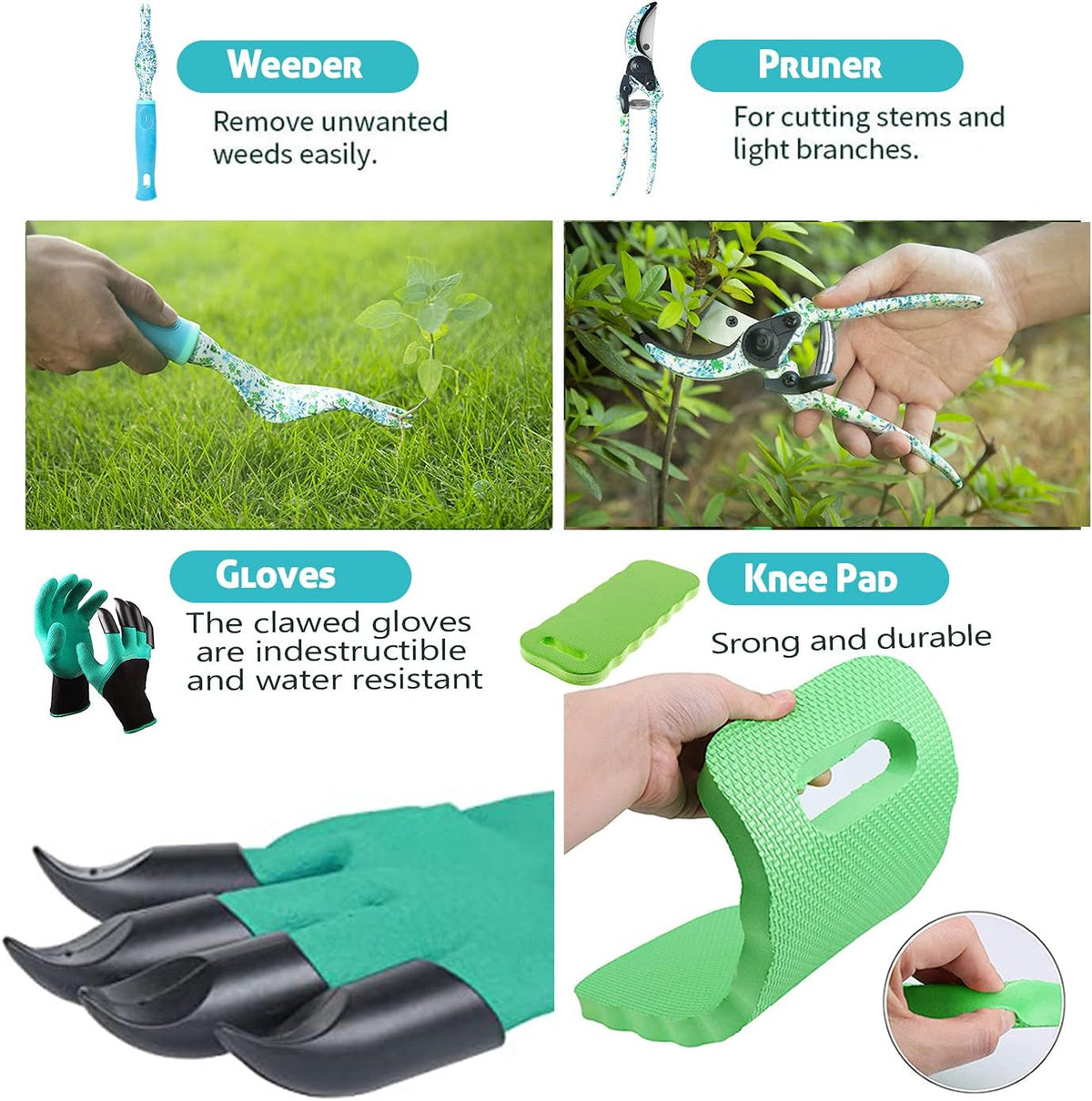 Garden Tool Set 9 Piece Aluminum Alloy Gardening Hand Tools Kit Gift for Women & Parent Gardening Supplies with Gloves,Tote,Kneeling Pad,Hand Pruner,Trowel,Hand Rake,Weeder,Fork,Transplanter