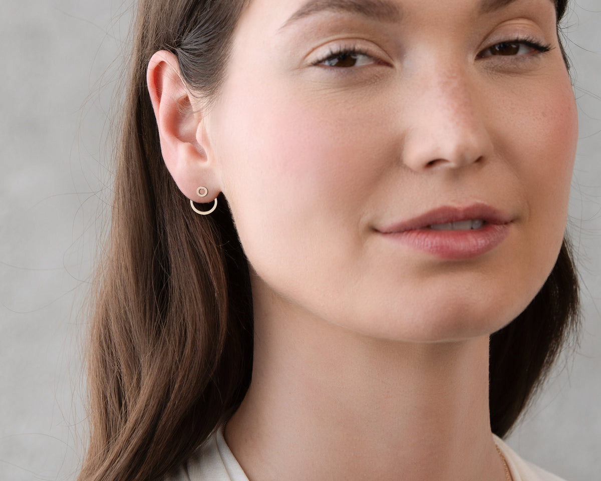 Circle Jacket Earrings Gold Circle Earring Bridesmaid Gift Circle Charm Gold Stud Earrings Jewelry Lover Gift for Her Gold Earrings