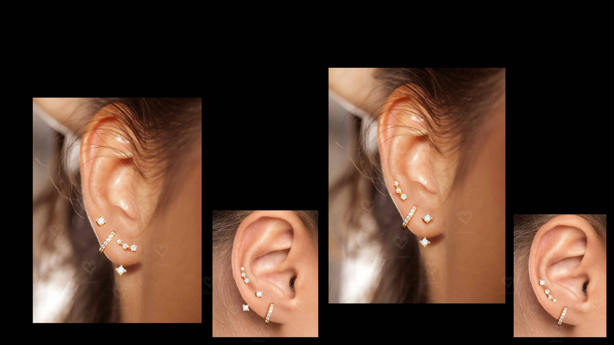 Sterling Silver Minimalist Set: Earring Jacket, Huggies Hoop, Ear Climber for Multi Piercings, Dainty Everyday Ear Stack, Ready to Gift Set
