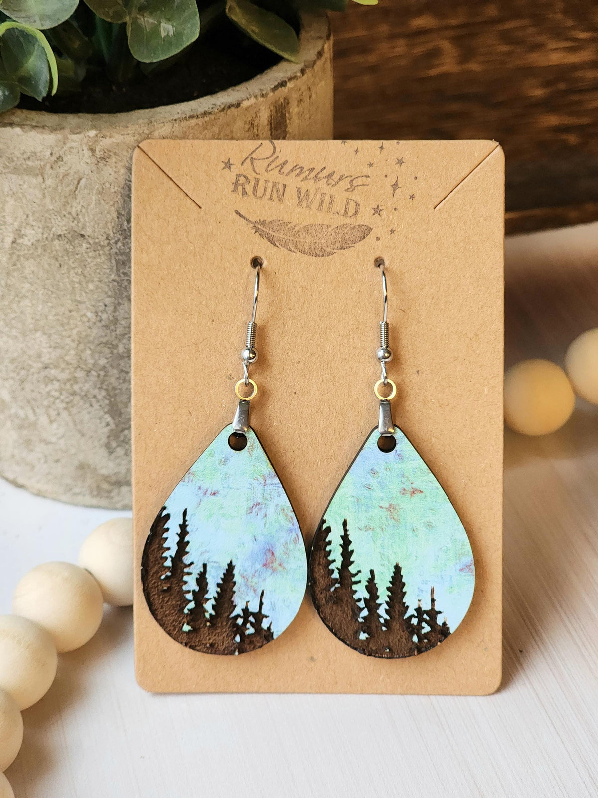 Nature Lover Earrings for Her, Boho Earrings for Women, Engraved Tree Earrings, Birthday Gift for Mom, Wood Dangle Earrings, Woodland Gift