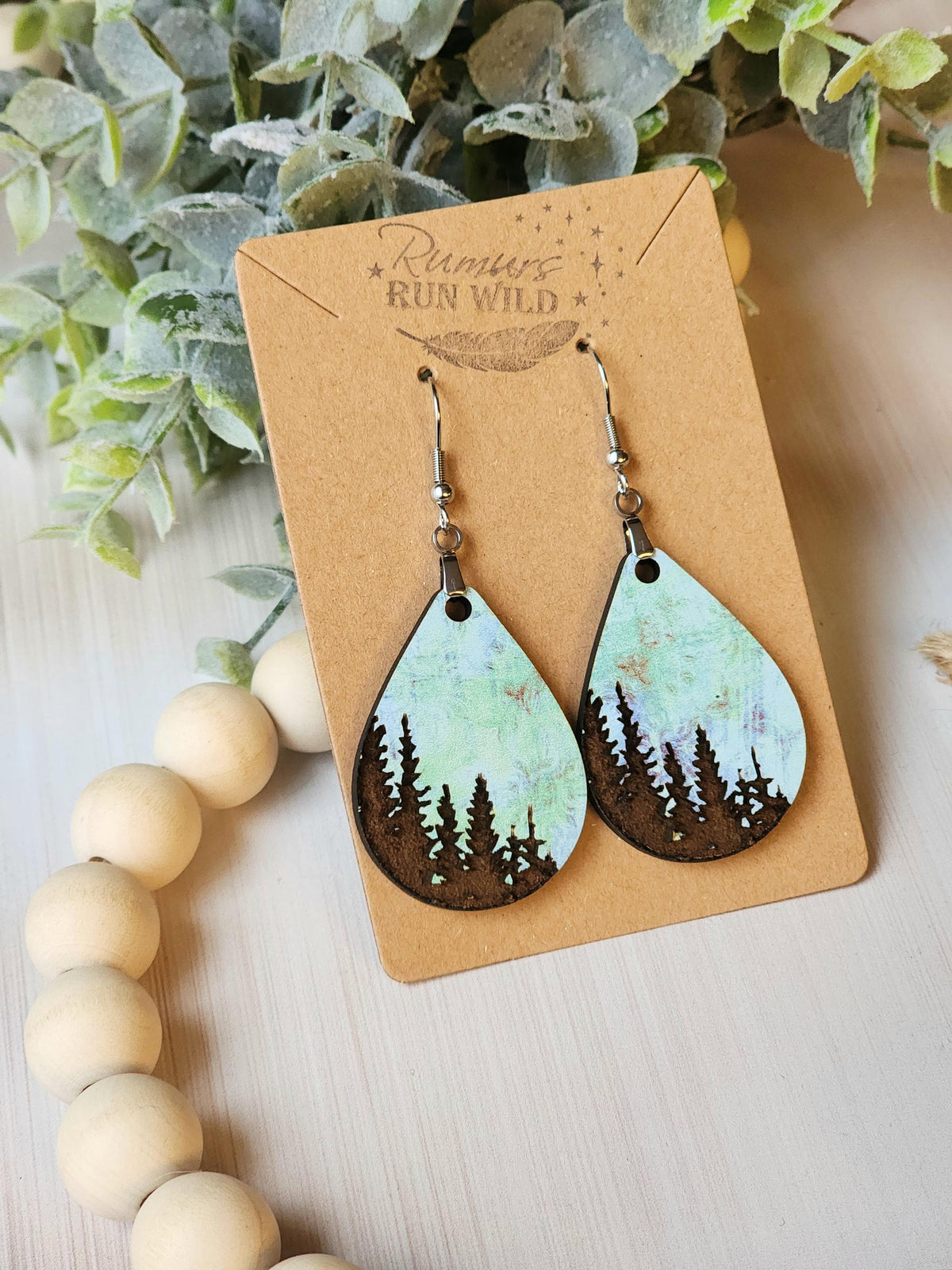 Nature Lover Earrings for Her, Boho Earrings for Women, Engraved Tree Earrings, Birthday Gift for Mom, Wood Dangle Earrings, Woodland Gift