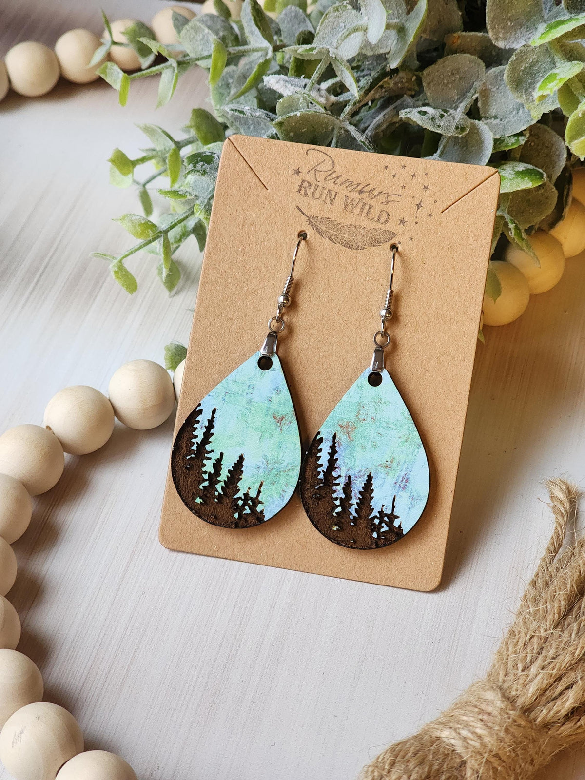 Nature Lover Earrings for Her, Boho Earrings for Women, Engraved Tree Earrings, Birthday Gift for Mom, Wood Dangle Earrings, Woodland Gift
