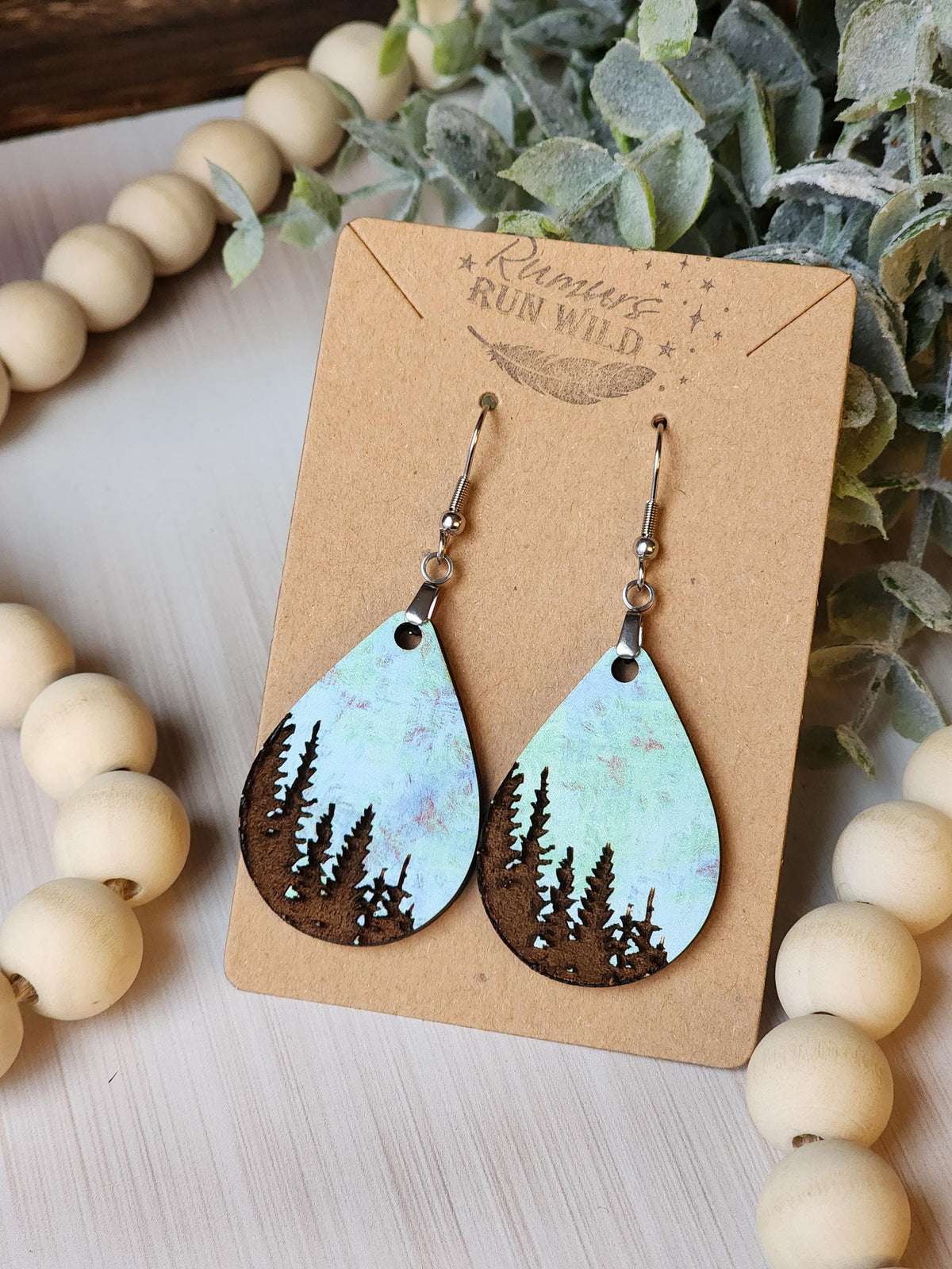 Nature Lover Earrings for Her, Boho Earrings for Women, Engraved Tree Earrings, Birthday Gift for Mom, Wood Dangle Earrings, Woodland Gift