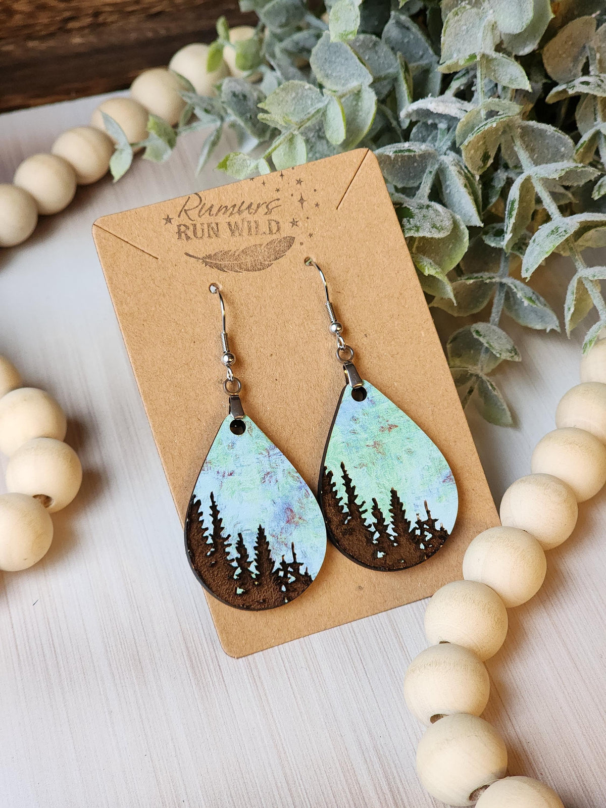 Nature Lover Earrings for Her, Boho Earrings for Women, Engraved Tree Earrings, Birthday Gift for Mom, Wood Dangle Earrings, Woodland Gift