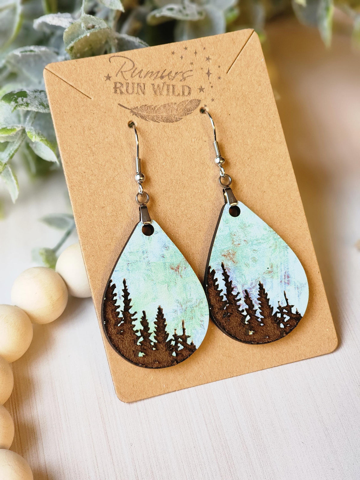 Nature Lover Earrings for Her, Boho Earrings for Women, Engraved Tree Earrings, Birthday Gift for Mom, Wood Dangle Earrings, Woodland Gift