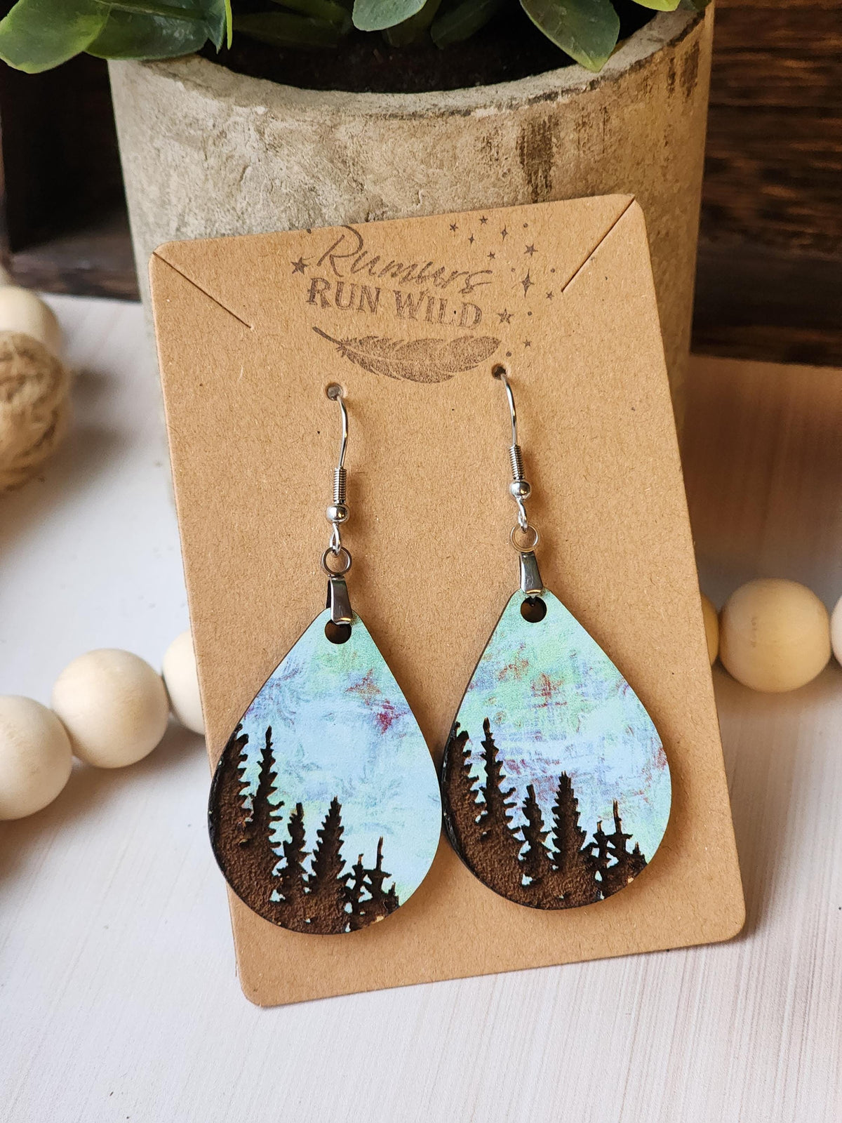 Nature Lover Earrings for Her, Boho Earrings for Women, Engraved Tree Earrings, Birthday Gift for Mom, Wood Dangle Earrings, Woodland Gift