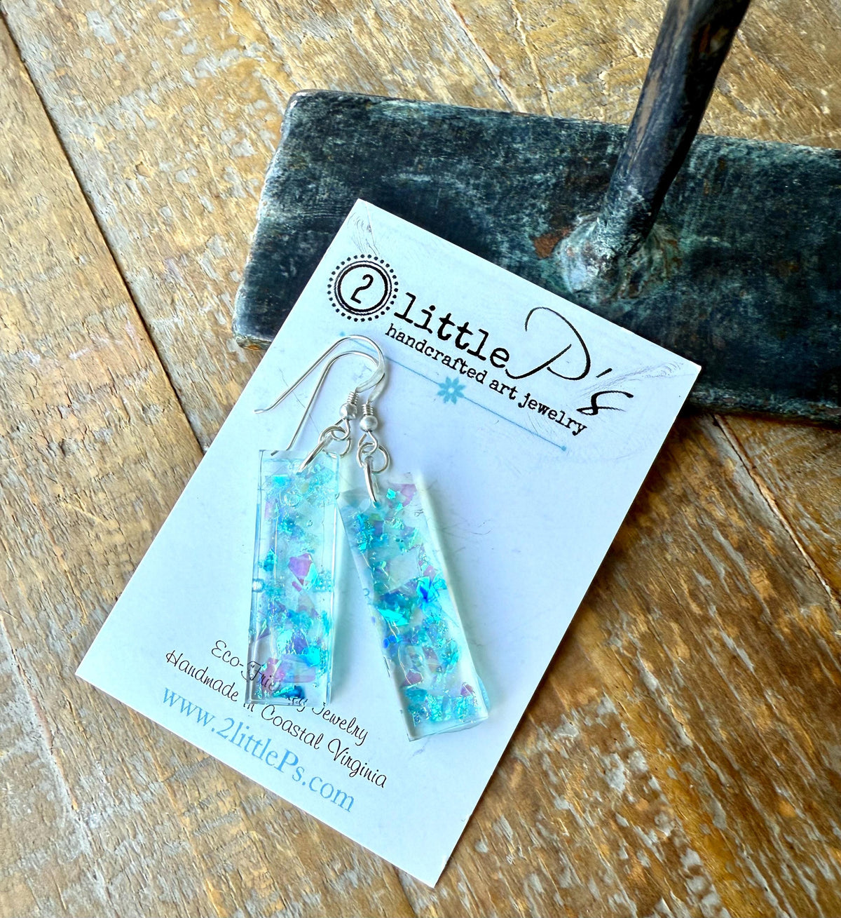 Iridescent Shimmer Resin Earrings – Handmade Eco-Friendly Dangle Earrings in Aqua & Lavender