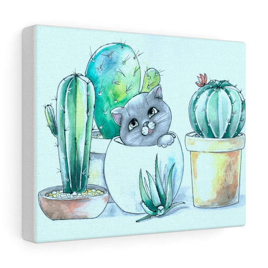 Kitty hangin out with cacti canvas