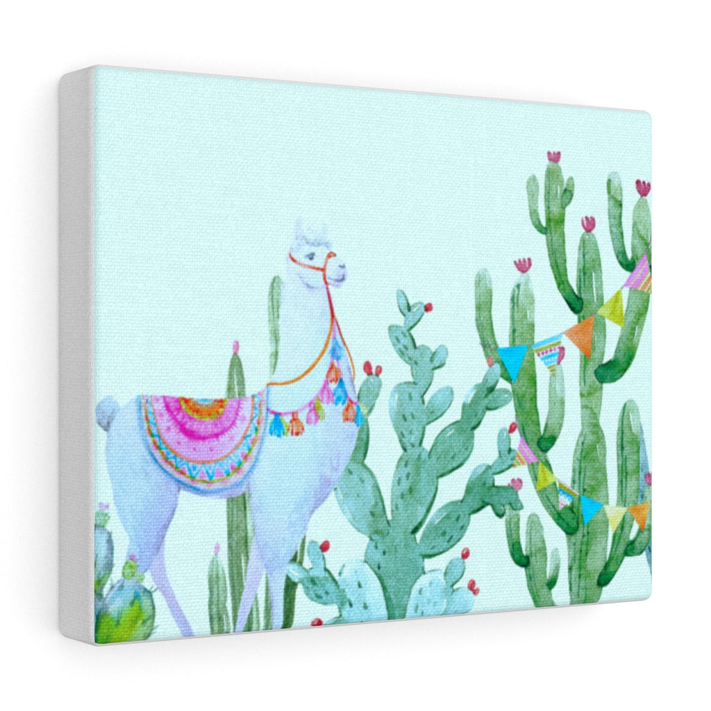 Fancy Alpaca hangin out with a cactus canvas