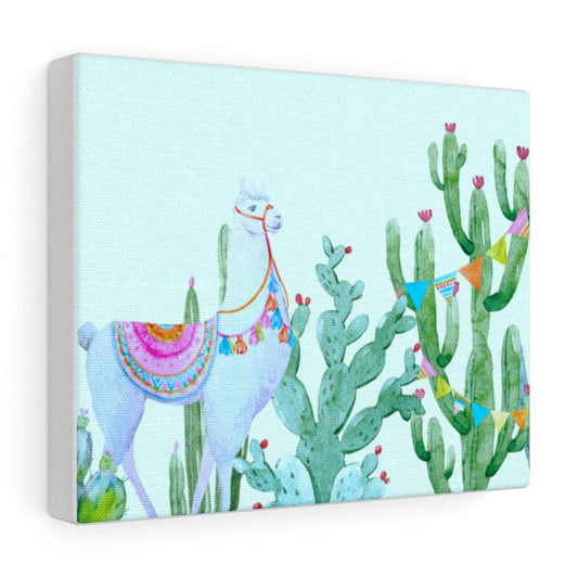 Fancy Alpaca hangin out with a cactus canvas