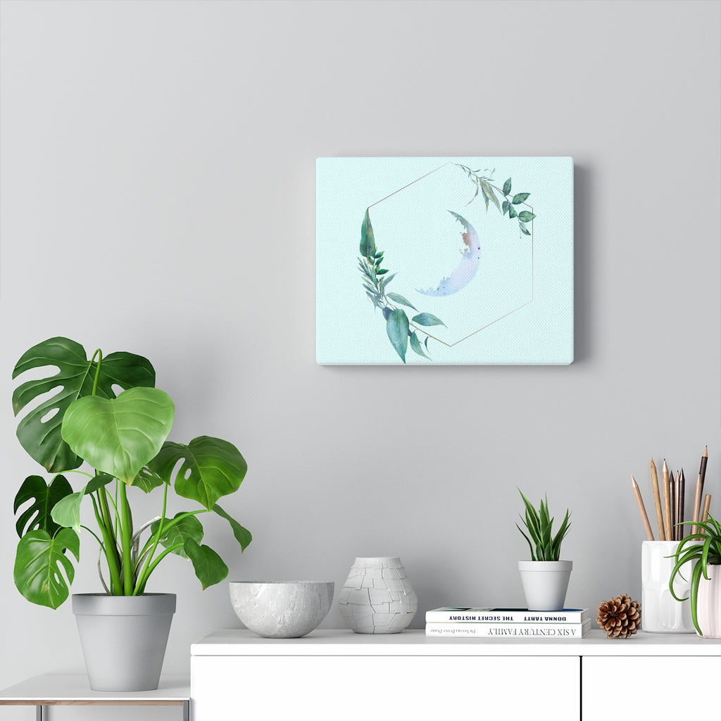 Geometrical moon with leaves canvas