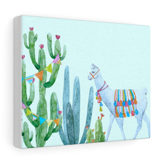 Fancy alpaca hangin out with a cactus canvas